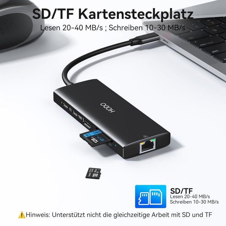HODO USB C Hub Ethernet für MacBook Air/Pro, Adapter Mac Book Zubehör 10 in 1 mit 4K 60Hz HDMI, Ethe