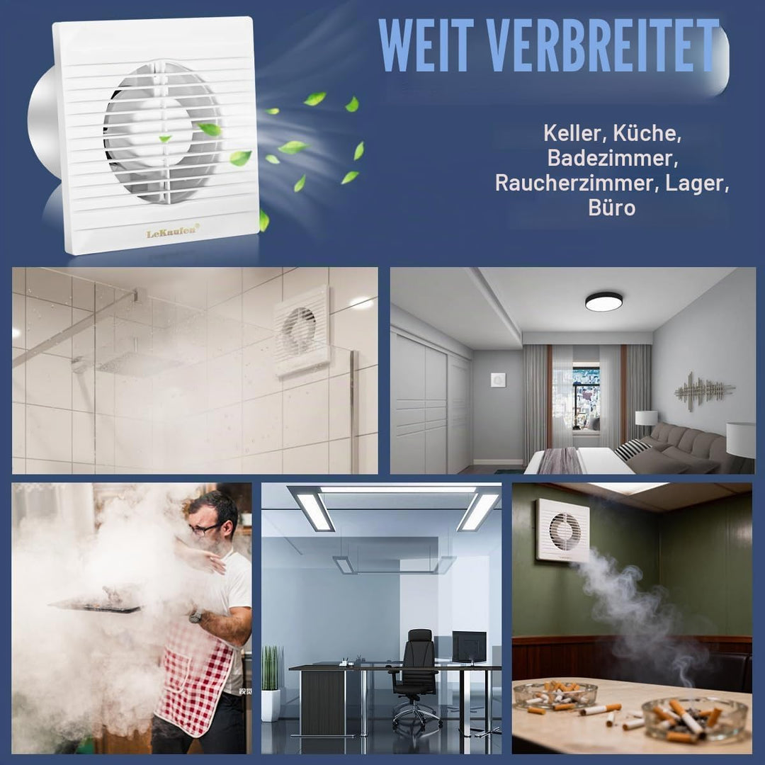 Badlüfter Ø 100mm mit Rückstauklappe, 150 m³/h Wandlüfter Ventilator, Weiss Leiser Abluftventilator