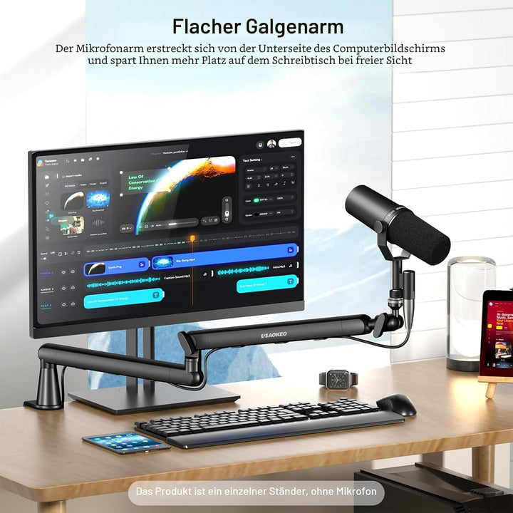 Mikrofon Arm,Aokeo AK-55 Niedriges Profil Mikrofon Ständer Arm für HyperX QuadCast,SoloCast,Elgato W