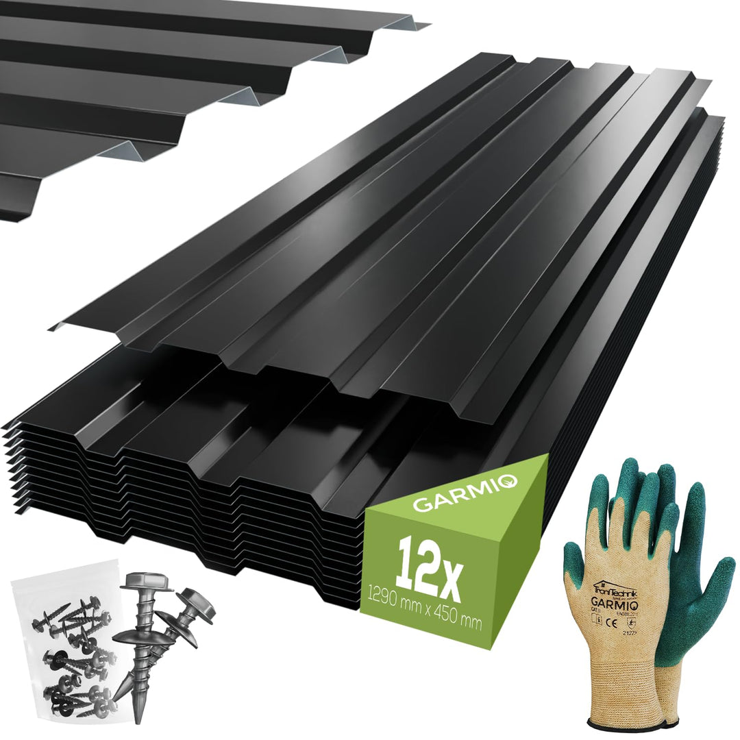 GARMIO® Profilblech Amalfi 129x45 cm Trapezblech Set mit 12 Stück, 7 m² Dachblech inkl. Schrauben, v
