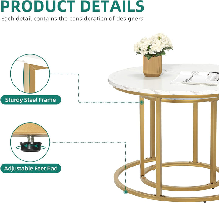YITAHOME Couchtisch 2er Set Rund, Wohnzimmertisch Modern, Stapelbar, mit Stauraum, Holzplatte, Metal