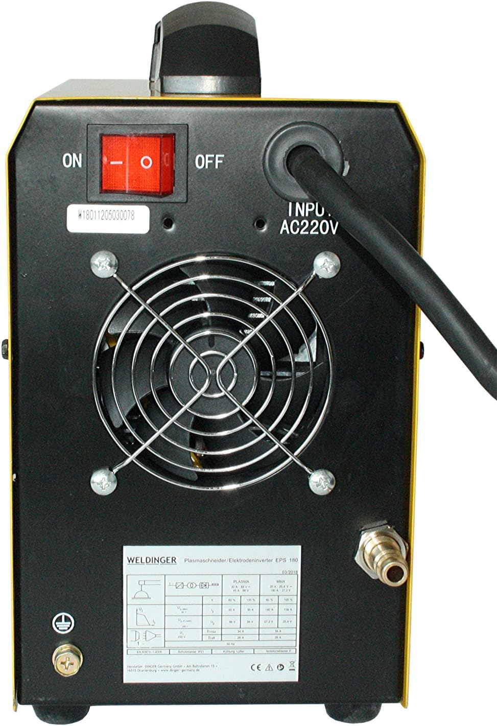 WELDINGER EPS180 Elektroden-Schweissinverter + Plasmaschneider Kombigerät 180A/45 A 5 Jahre Garantie