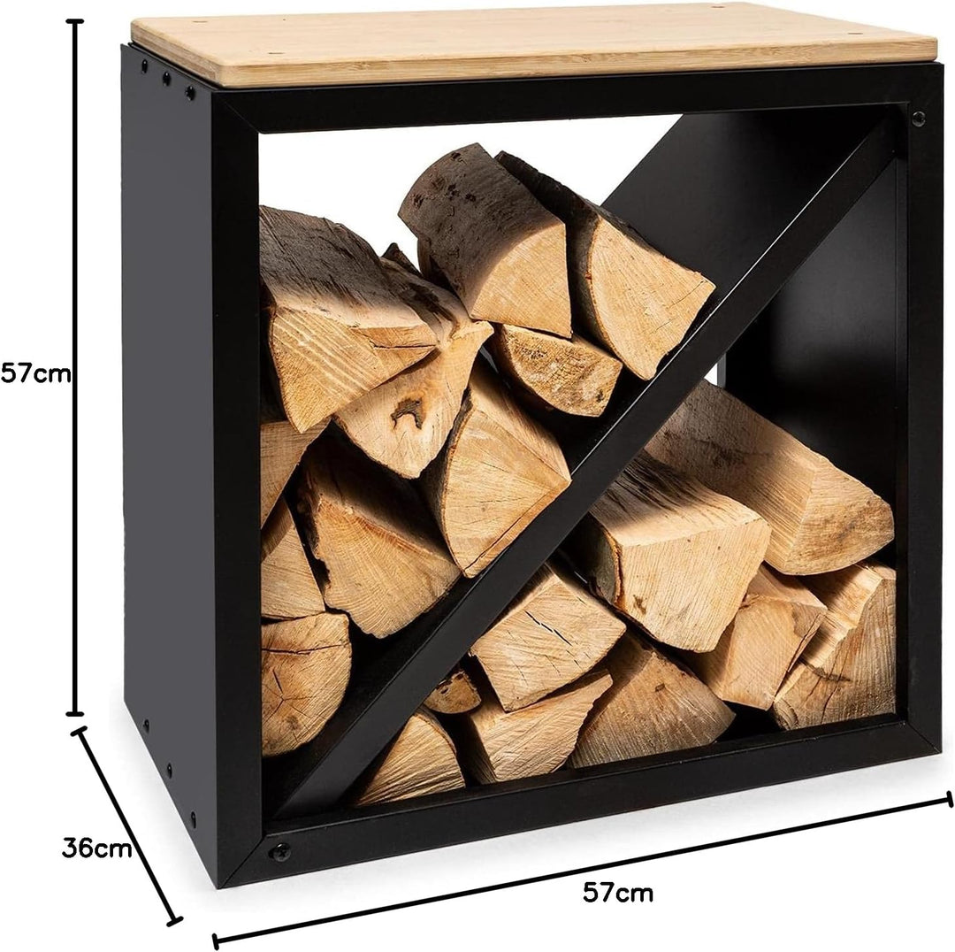 blumfeldt Kindlewood, praktischer Holzspeicher, Holzlager, Stahl-Lagerkasten, rustikal, Bambusplattt