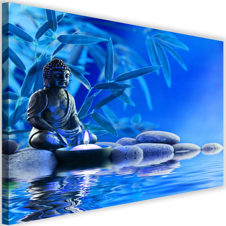 Feeby Leinwandbild Buddha 5 TLG Bild Kunstdruck Wasser Steine Blätter blau 100x70 cm Leinwandbild 10