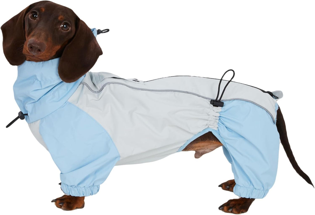 Dackel Regenmantel, wasserdichte 4-Bein Hundejacke, Leichter Outdoor Windbreaker für Mini Dackel(M(6