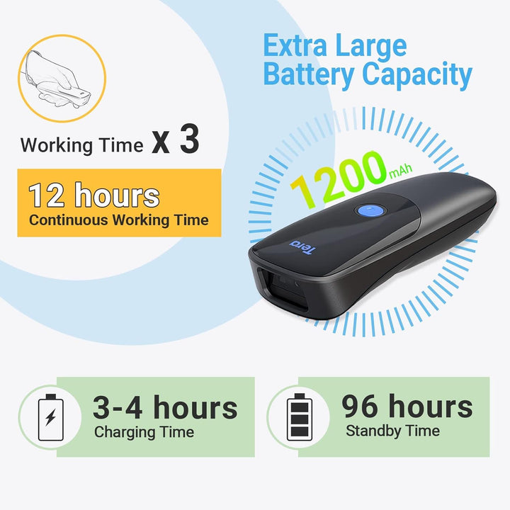 Tera Pro Series 2D QR 3-in-1 Portable Mini Barcode Scanner Bluetooth & USB Cable & 2.4G Wireless wit