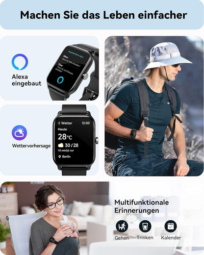 Woneligo Smartwatch Herren mit Telefonfunktion, 1.8" Fitnessuhr Herren mit Alexa integriertem Pulsme