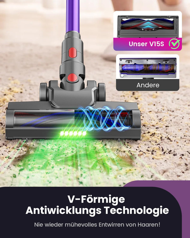 Akku Staubsauger 45000Pa/580W/70Mins, Ultraleichter Staubsauger Kabellos mit Anti-Tangle-Bodenbürste