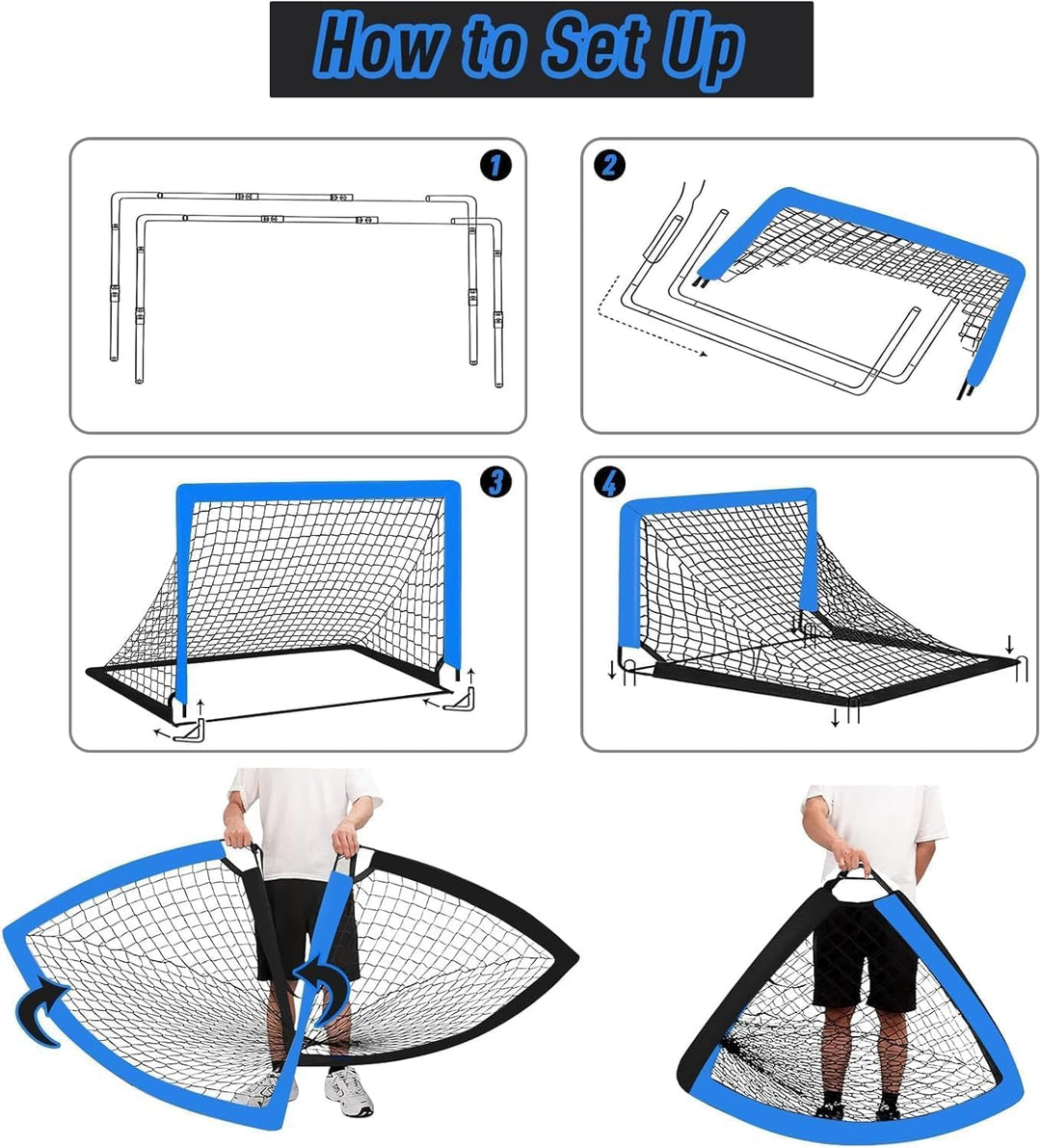 1 oder 2 Fussballtor Kinder mit Tragetasche 10 Fussballkegel, 1.2 x 0.9 m 1PCS Blau, 1PCS Blau