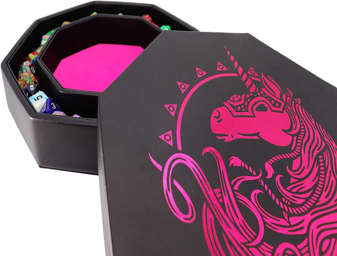Fantasydice- PINK - War Unicron- Dice Storage and Rolling Tray - 20CM Octagon with Lid and Dice Stag
