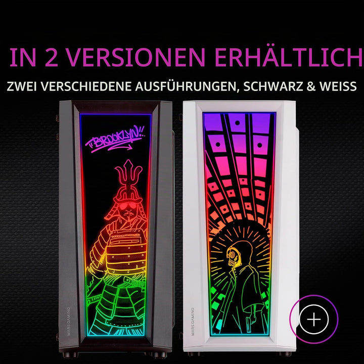 MarsGaming MC-Art Schwarz, PC Gaming ATX Gehäuse, Doppelt Zeichnbar Gehärtetes Glas, ARGB 12 Mode, 1