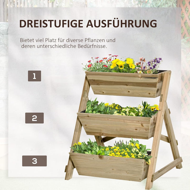 Outsunny Hochbeet Blumentreppe Holz Blumenleiter mit 3 Ablagen Pflanzentreppe Pflanzregal Pflanzenst