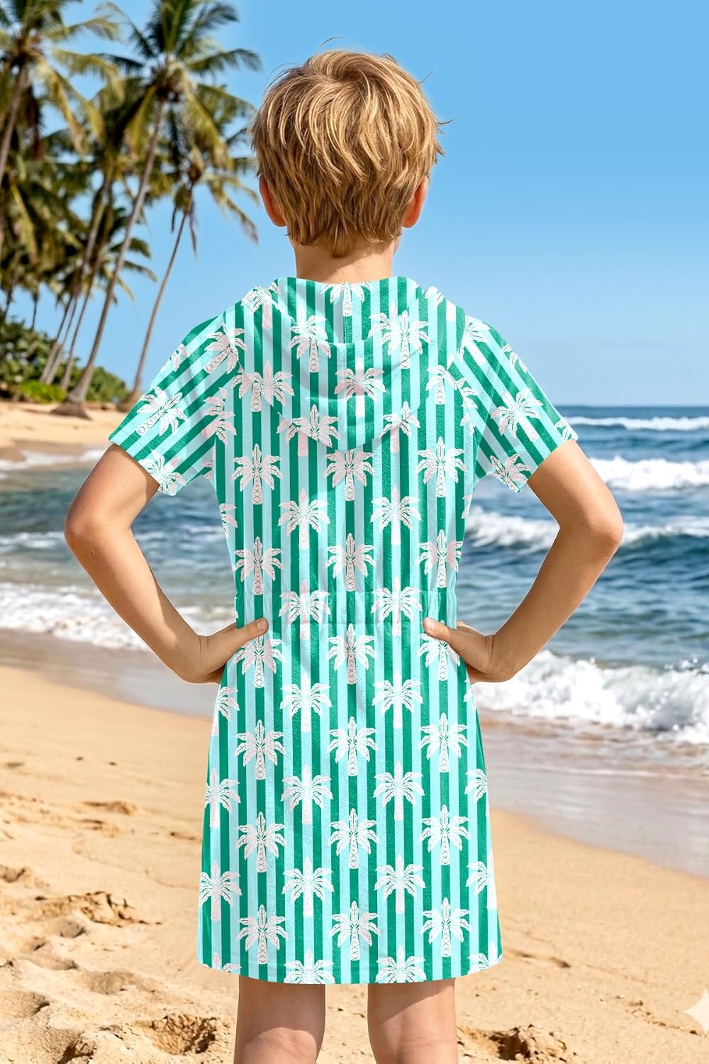 BesserBay Kinder Badeponcho Kapuze mit Taschen Frottee Bademantel Elastischer Bund Zip Surf Poncho H