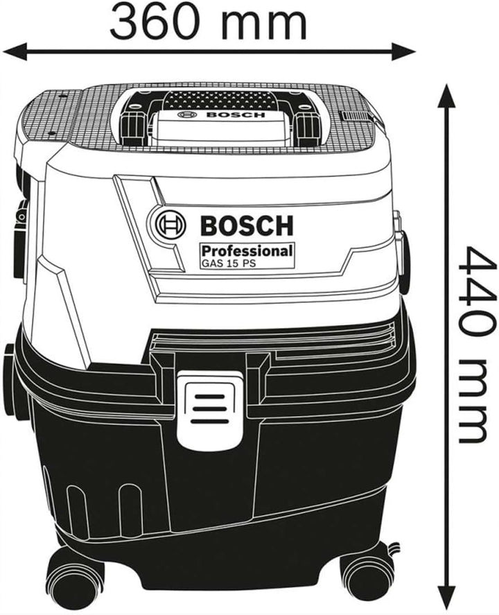 Bosch Professional Nass-/Trockensauger GAS 15 (1.100 Watt, inkl. 1x 3m Schlauch, Rohre (2 Stück), Bo