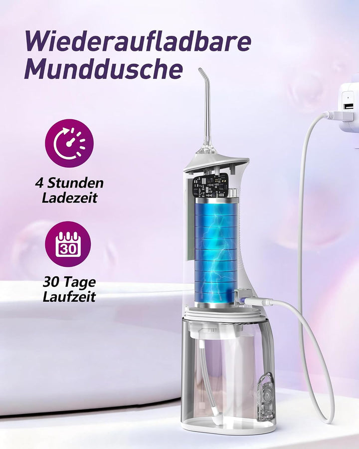 Glracd Munddusche Kabellos | munddusche kabellos 350ML Tank, Zahnzwischenraumreiniger mit 6 Jet-Tipp