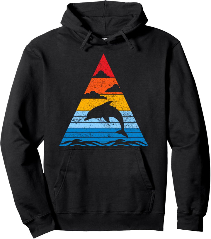 Retro Delfin Sunset Silhouette Ozean Damen Herren Kinder Pullover Hoodie