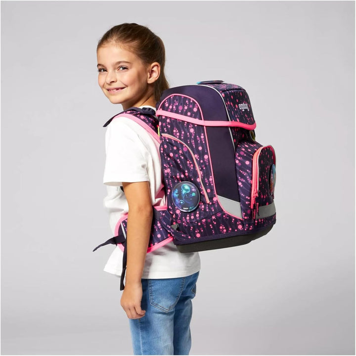 ergobag cubo Set ergonomischer Schulrucksack, Set 5-teilig Einheitsgrösse Bärmuda Viereck - Lila