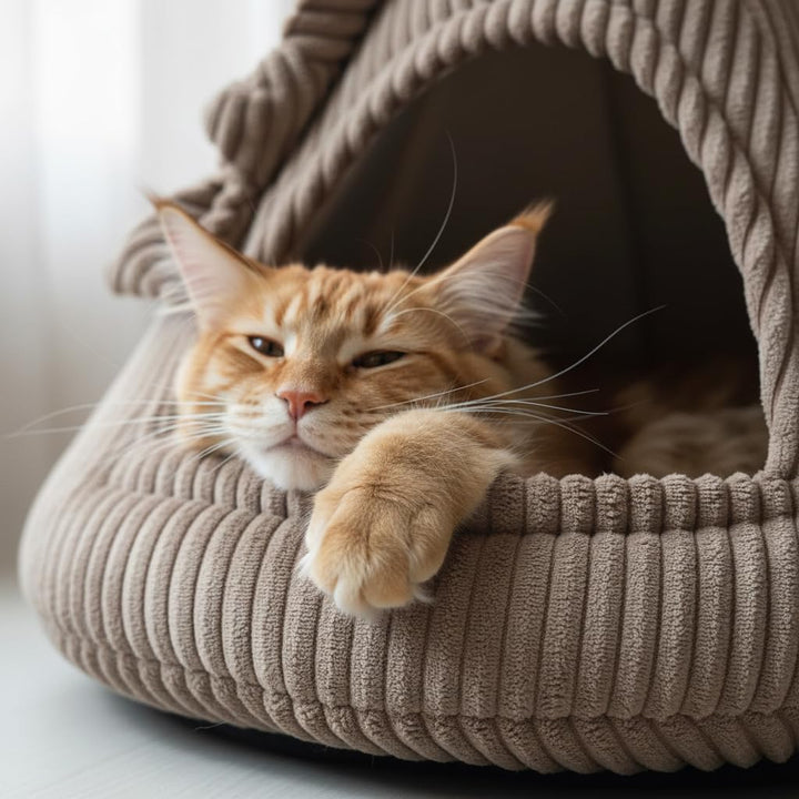 PRASKA Katzenhöhle mit verstecktem Spielzeug Handcraft - Katzenbett für Grosse Katzen - Rattle Cap H