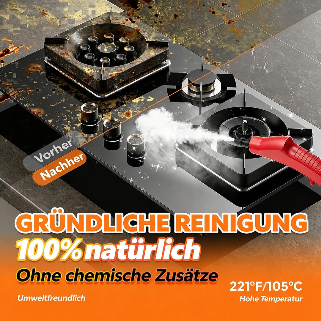 Dampfreiniger Handgerät, 15 Sekunden Aufheizzeit, 1,1L Wassertank, Rot, Rot