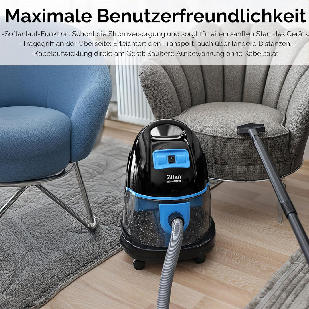 Zilan Wasser Staubsauger mit Wasserfilter | Wassersauger | Staubsauger beutellos | EEK A | H20 Saugl