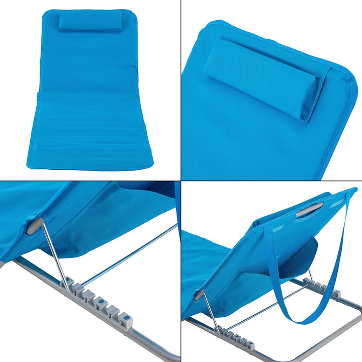 [en.casa] Strandmatte Cellorigo 2er Set Strandliege klappbar Blau Sonnenmatte mit 5-Fach Verstellbar