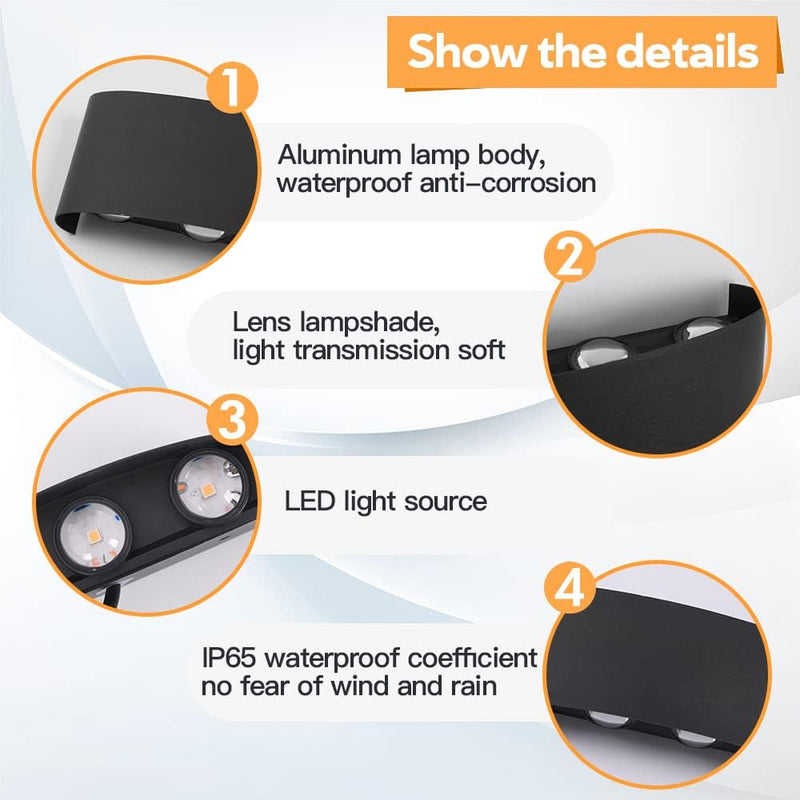 LED Wandleuchte innen/Aussenwandleuchten 16W,Auf und ab Lichtstrahl 1600Lumen(Warmes Gelb),Wandleuch