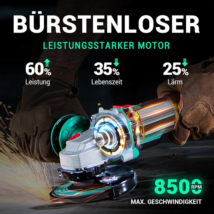 Akku-Winkelschleifer 125mm 20V, DCA 630W Bürstenloser Motor Akku Flex Trennschleifer, Anti-Vibration