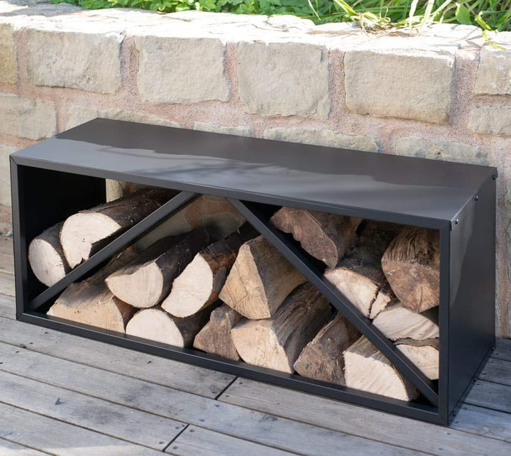 WESTMANN Kaminholzregal aus Stahl | 104x34x40 cm Schwarz | Feuerholzregal für den Innen- & Aussenber