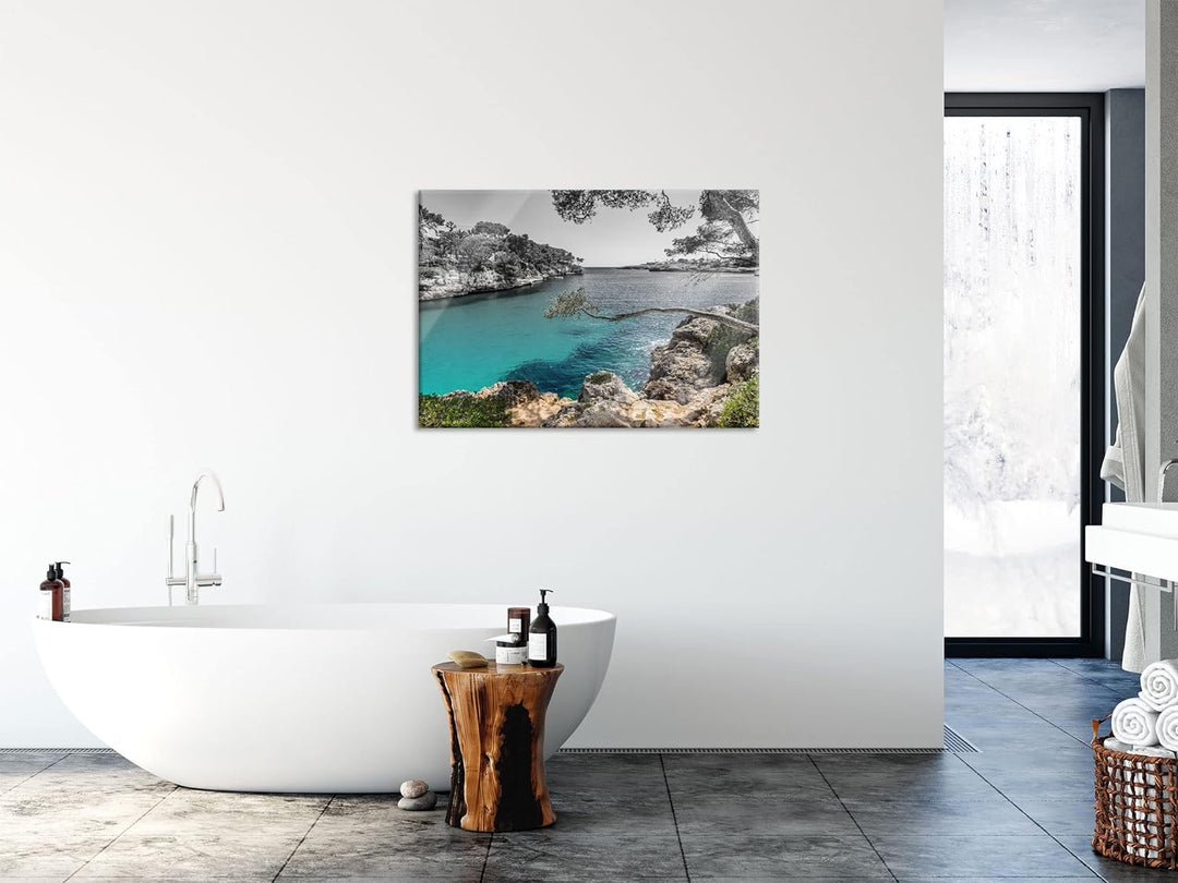 Pixxprint Glasbild | Wandbild aus Echtglas | Mallorca Bay Cove | 60x40 cm | inkl. Aufhängung und Abs
