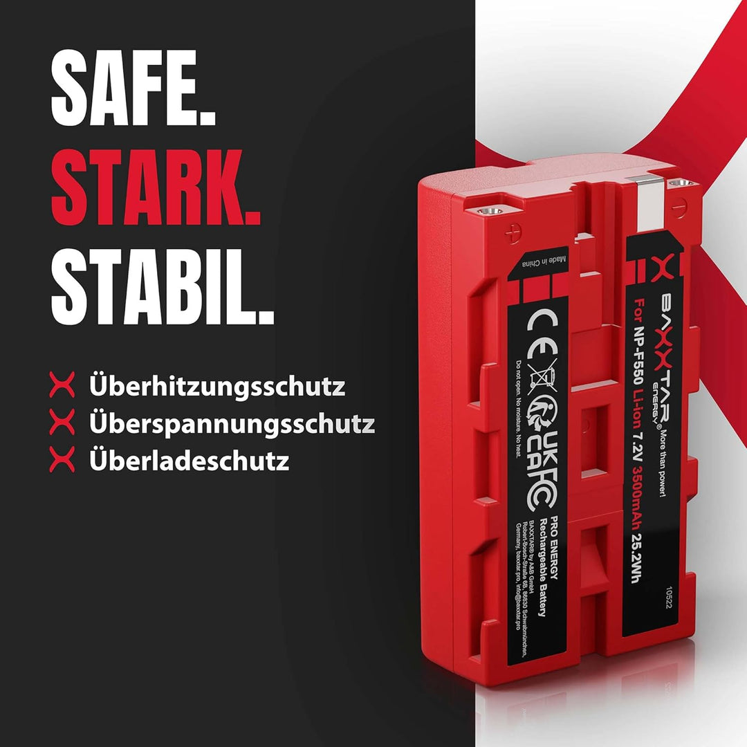 BAXXTAR PRO 2X Akku NP-F550 NP-F570 echte 3100mAh - LG Cells Inside - (Blackmagic NP-F570) NP-F550 x