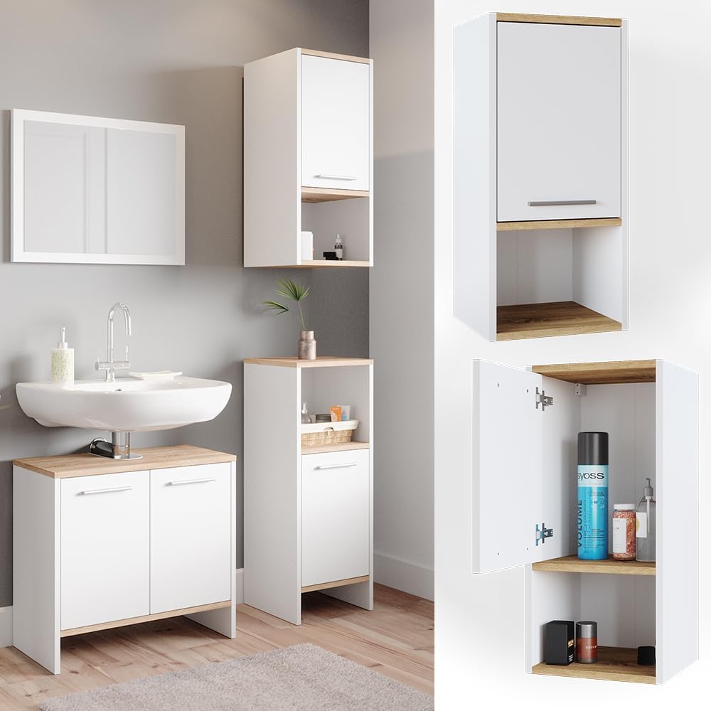 Vicco Badschrank Elvio, Weiss/Sonoma, 32 x 68 cm Hängeschrank, Hängeschrank