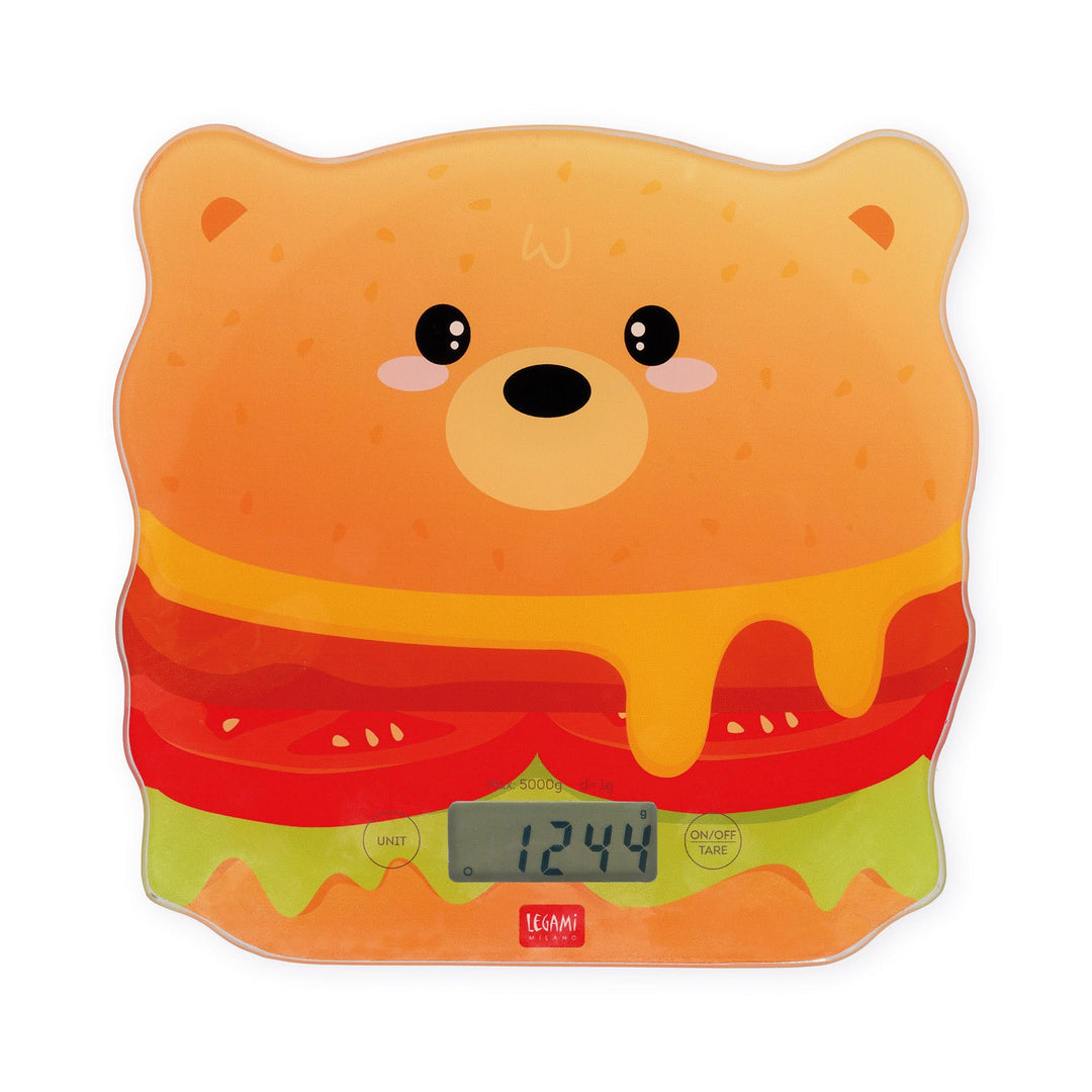 Legami - Digitale Küchenwaage, Kitchen Scale, Hamburger, 7 Masseinheiten, Touch-Tasten ON/TARE und U