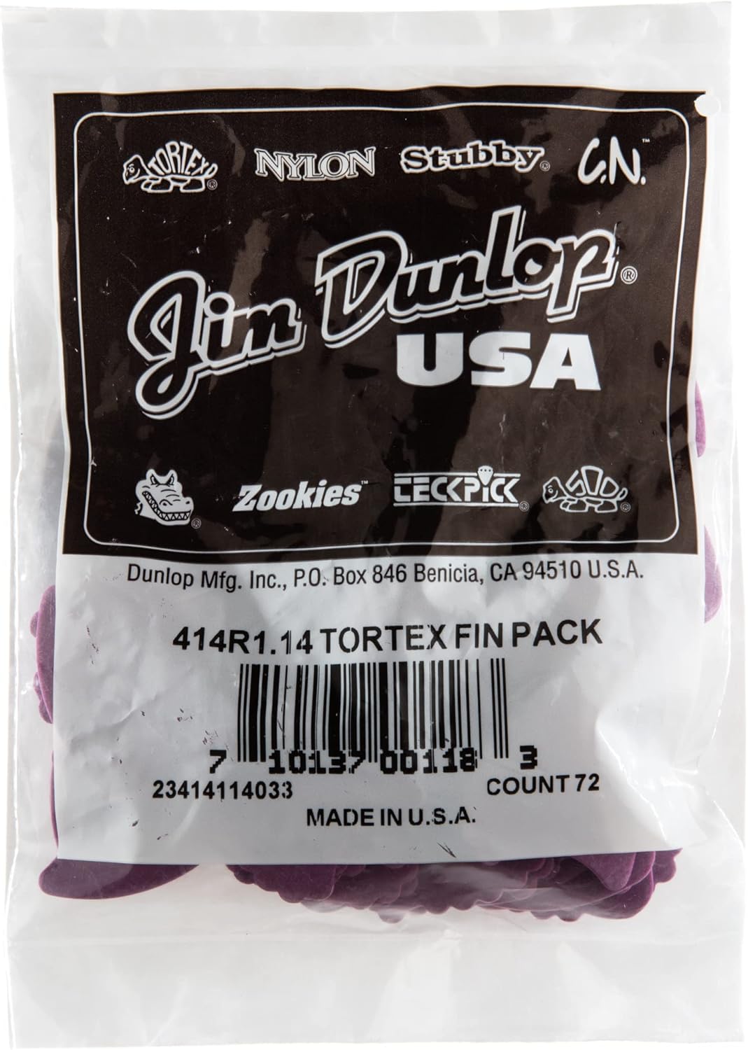 Médiators Jim Dunlop 1,14mm Tortex Fin 1,14mm sachet de 72 Sachet de 72 1,14mm, Sachet de 72 1,14mm