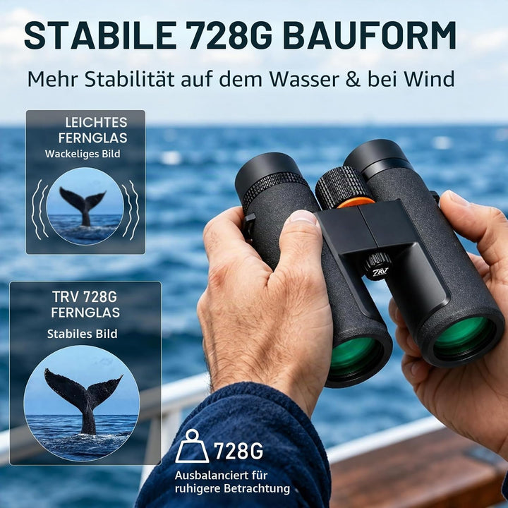 TRV Fernglas für Erwachsene, 10 x 42, leistungsstark, wasserdicht, beschlagsicher, BAK4-Prisma, mit