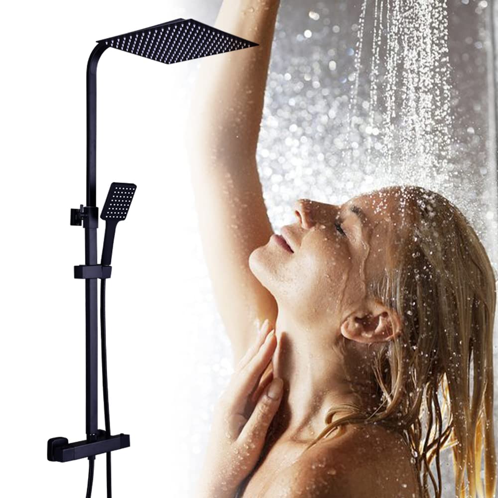 Brausegarnitur Schwarz Brausegarnitur mit Thermostat 38°C Modernes Edelstahl Brausegarnitur mit 1/2"