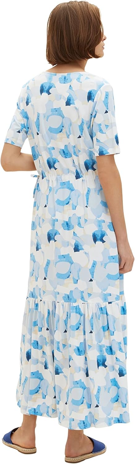 TOM TAILOR Damen Maxikleid mit Muster 34 32135 - Blue Shapes Design, 34 32135 - Blue Shapes Design
