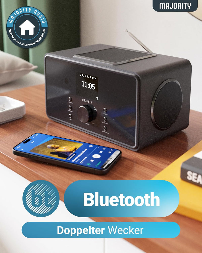 Bluetooth Internetradio mit DAB+ | 100 Watt 2.1-Lautsprecher mit Integriertem Subwoofer Küchenradio