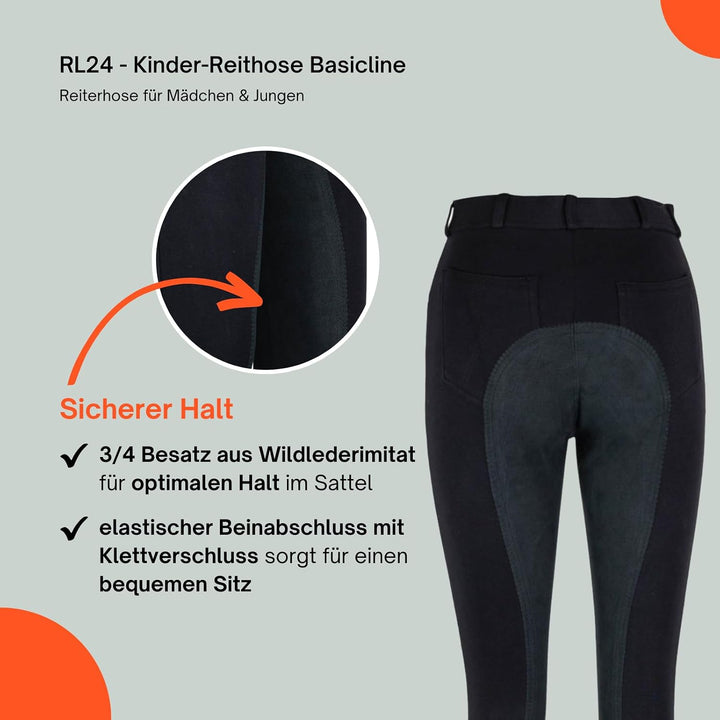 RL24 - Kinder Reithose Vollbesatz BASICLINE 110 Schwarz/Schwarz, 110 Schwarz/Schwarz