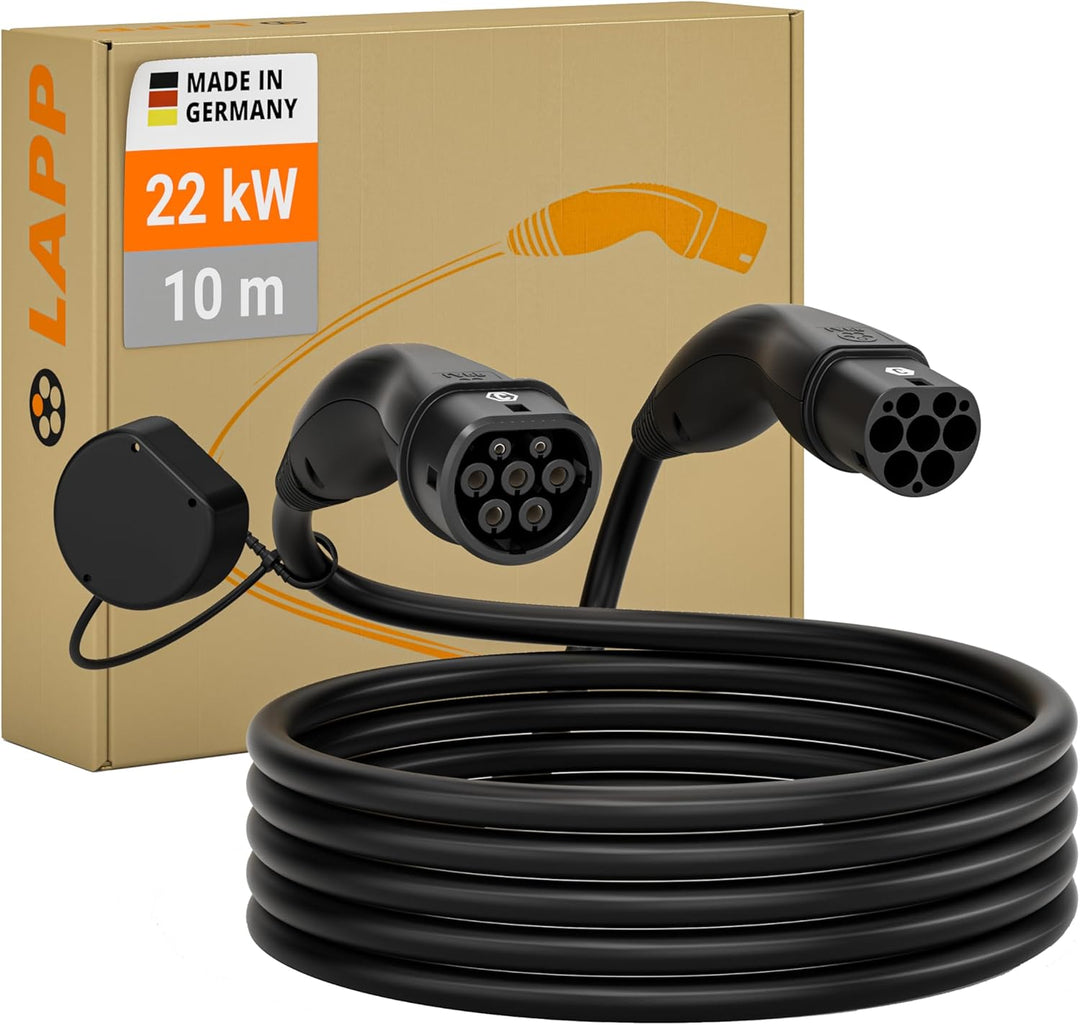 LAPP Mobility Typ 2 Ladekabel 22 KW/Glatt / 32 A / 3-Phasig/E-Auto Ladekabel/Mode 3 / 10m 10 Meter S