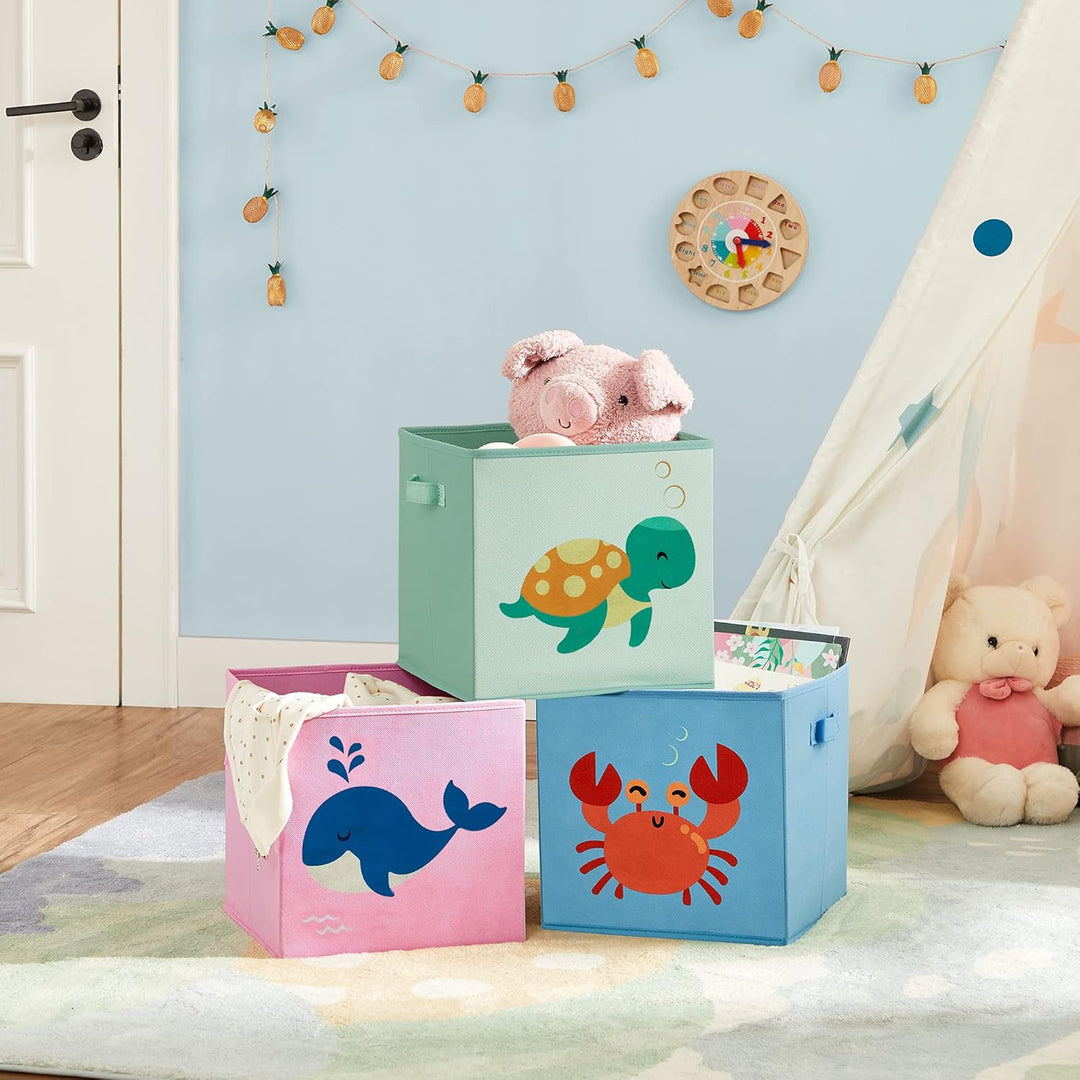 SONGMICS Aufbewahrungsboxen, 3er Set, Faltboxen, Stoffboxen mit Griffen, Spielzeug-Organizer, 30 x 3