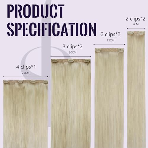 Fshine Echthaar Extensions Clip Weisse Blondine 40cm/16zoll Remy Haarverlängerung Echthaar Clip 120g