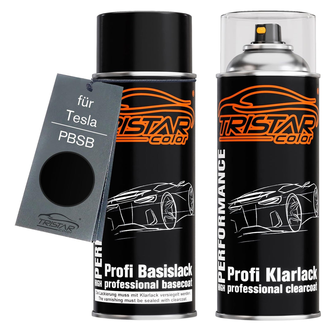 TRISTARcolor Autolack Spraydosen Set für Tesla PBSB Eclipse Black/Sierra Black Basislack Klarlack Sp