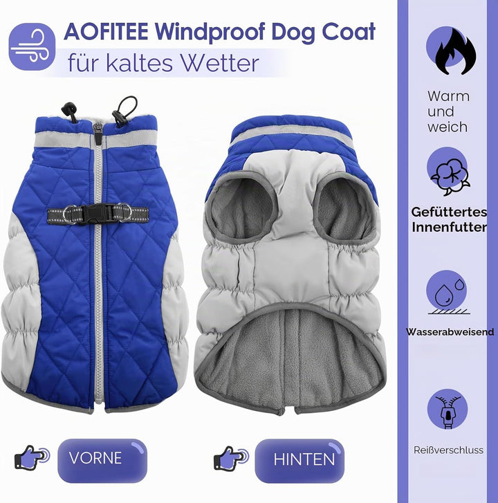 AOFITEE Hundejacke Kleine Hunde, Wasserdicht Hunde Wintermantel Warm Hundemantel mit Geschirr, Rollk