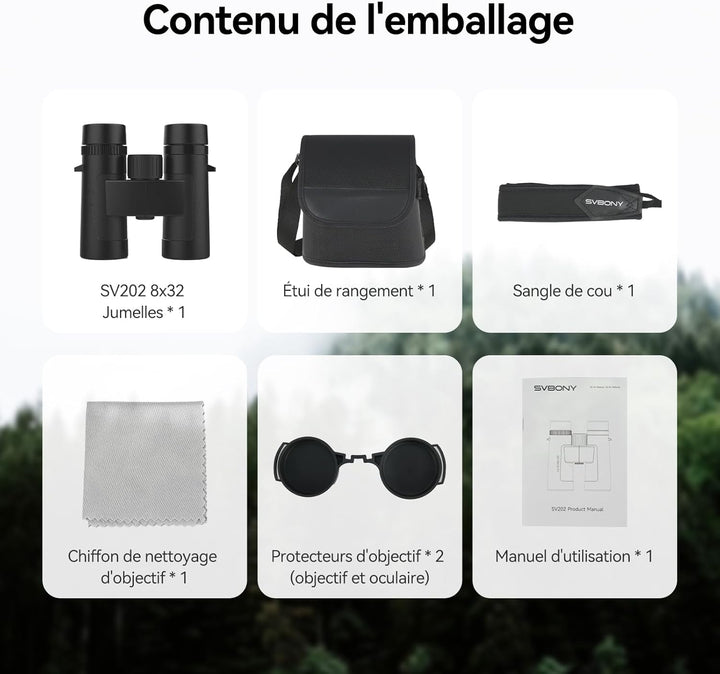 Svbony SV202 Upgraded 8x32 ED Fernglas, BAK4 Prisma FMC Objektiv, IPX7 Wasserdicht, Phasenkorrektur,