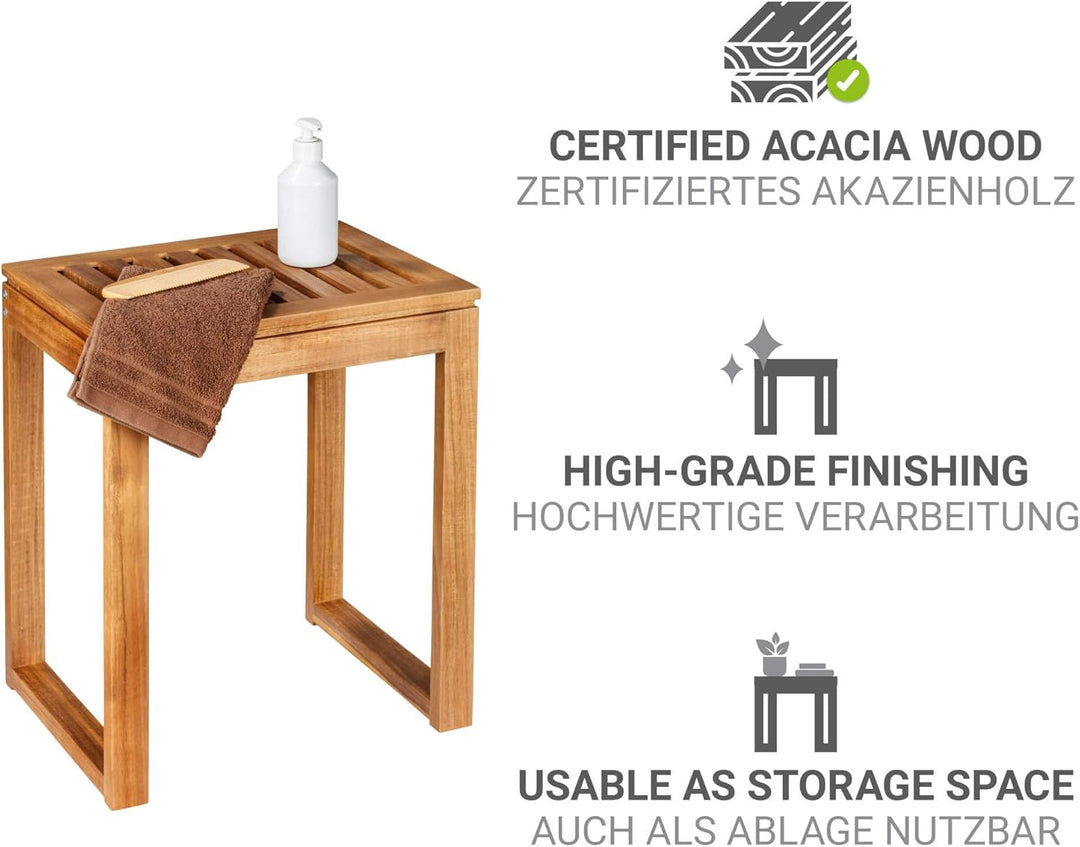 WENKO Hocker Mod. Fondi quadratischer Badhocker aus massivem Akazienholz FSC® Zertifiziert 60 x 39 x