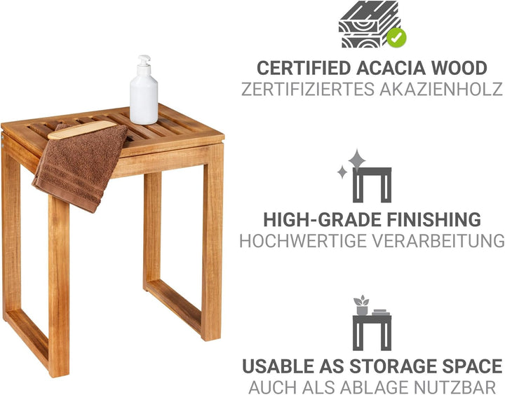WENKO Hocker Mod. Fondi quadratischer Badhocker aus massivem Akazienholz FSC® Zertifiziert 60 x 39 x