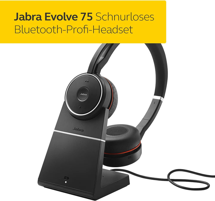 Jabra Evolve 75 UC Wireless Stereo On-Ear Headset – Unified Communications zertifizierte Kopfhörer m
