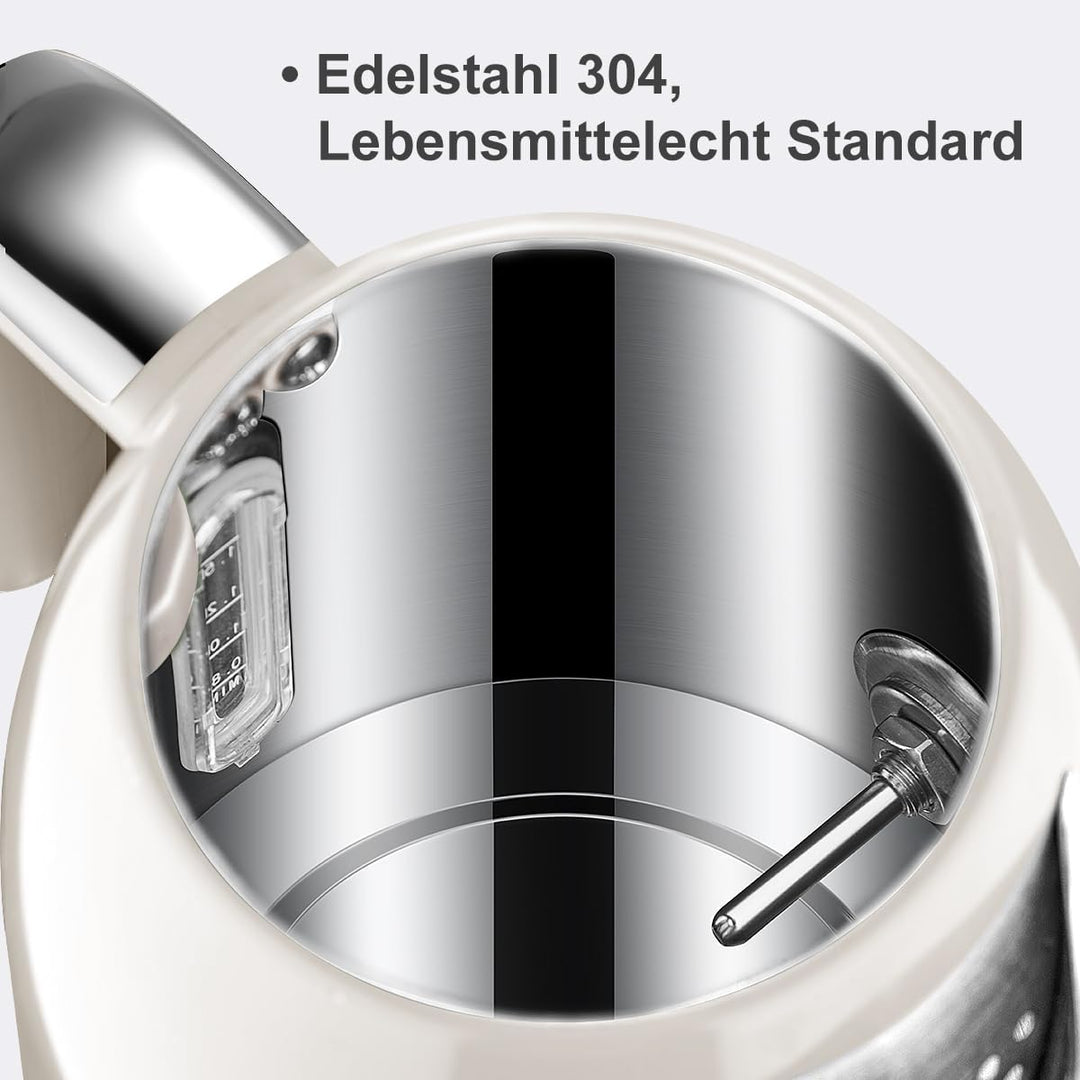 Wiltal Wasserkocher [1,7L, 2200W], Retro Creme, Edelstahl, Toaster Wasserkocher set Retro (Wassertem