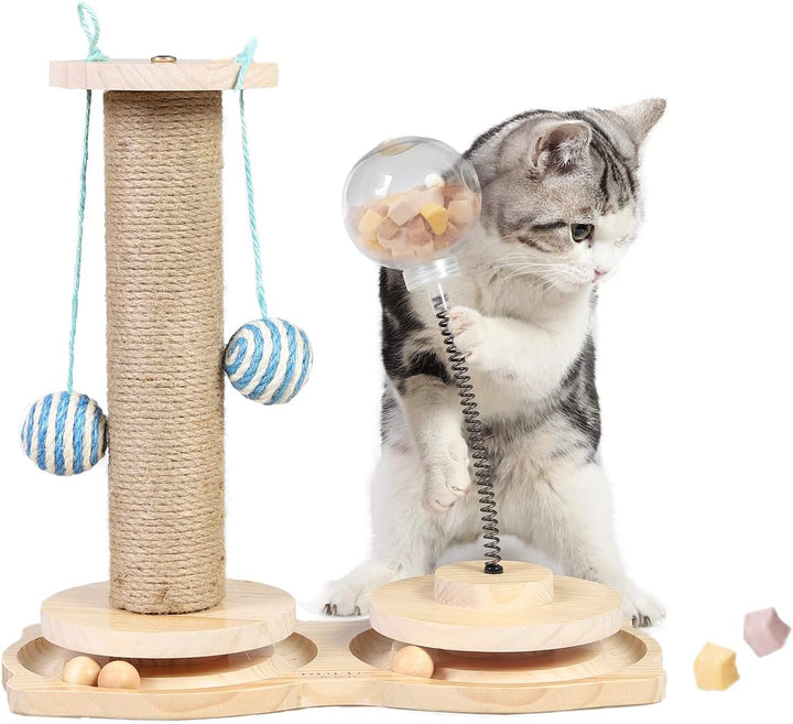 Marchul 4-in-1 interaktives Katzenspielzeug, natürlicher Sisal-Kratzbaum mit hängenden Bällen, Katze