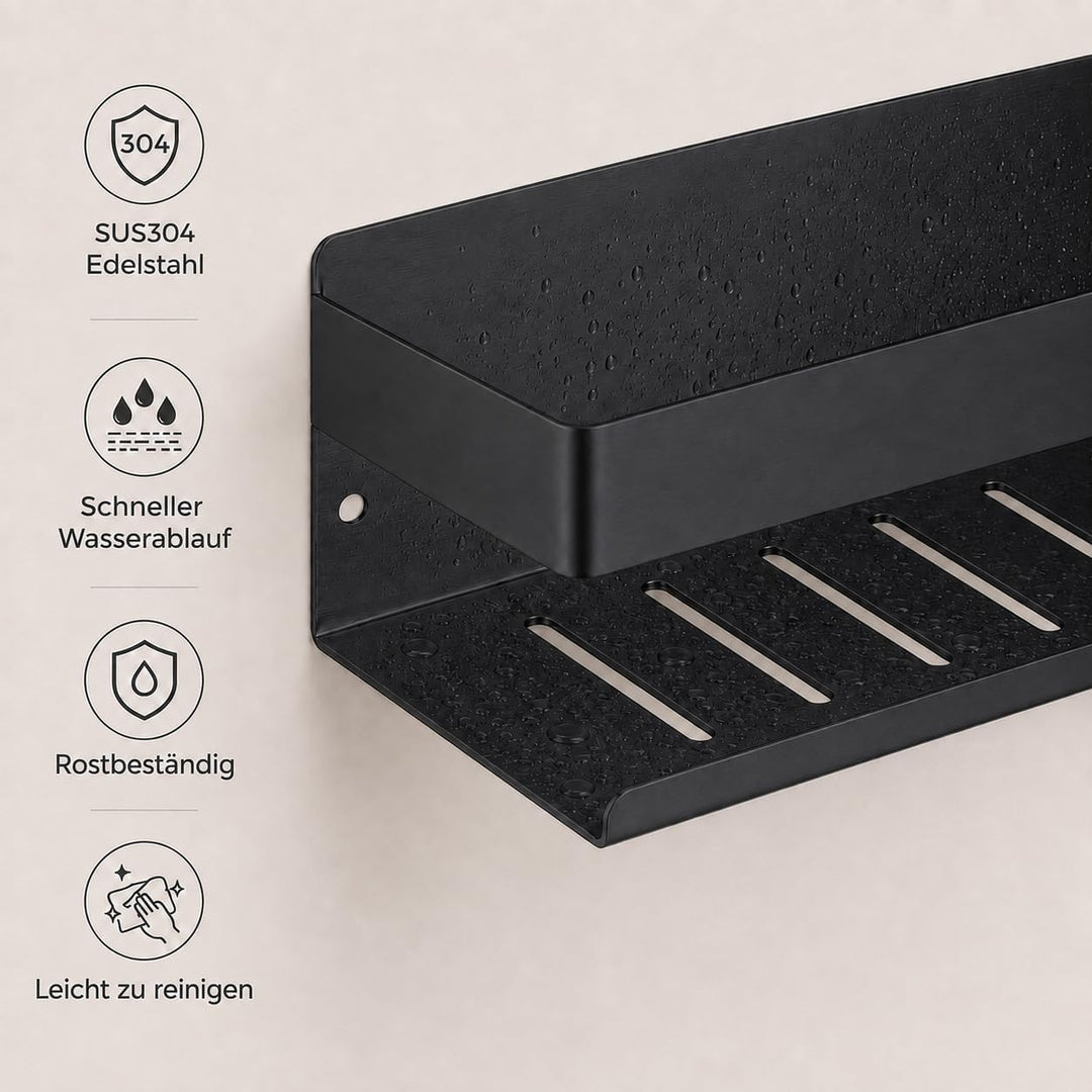 Duschablage Ohne Bohren Mattschwarz, Duschregal Wandmontage Badregal Duschkorb Edelstahl SUS304 Bade